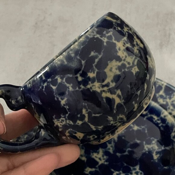 Bennington Potters NewLine Blue Agate Stoneware 6 oz Coffee Cup 5.75" Saucer Set - Picture 3 of 10